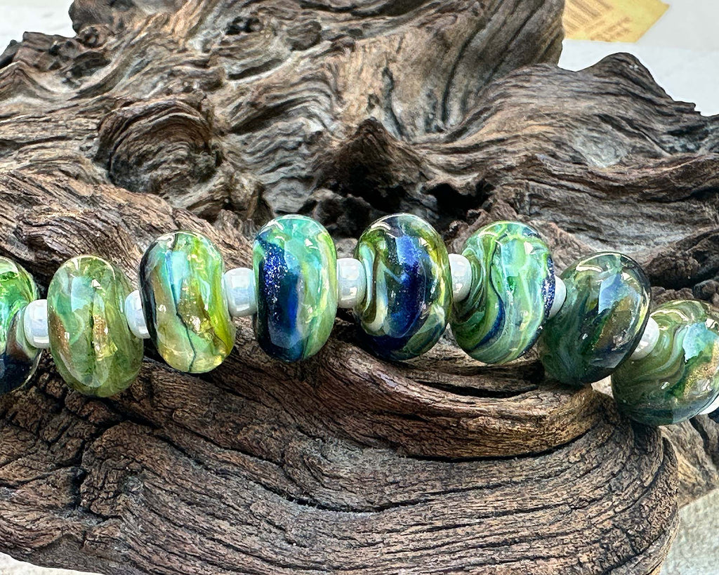 green lampwork beads