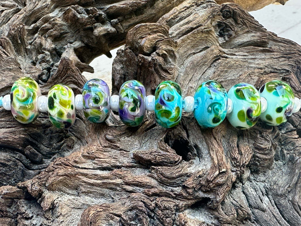 green lampwork beads