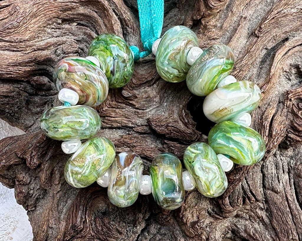 green lampwork beads