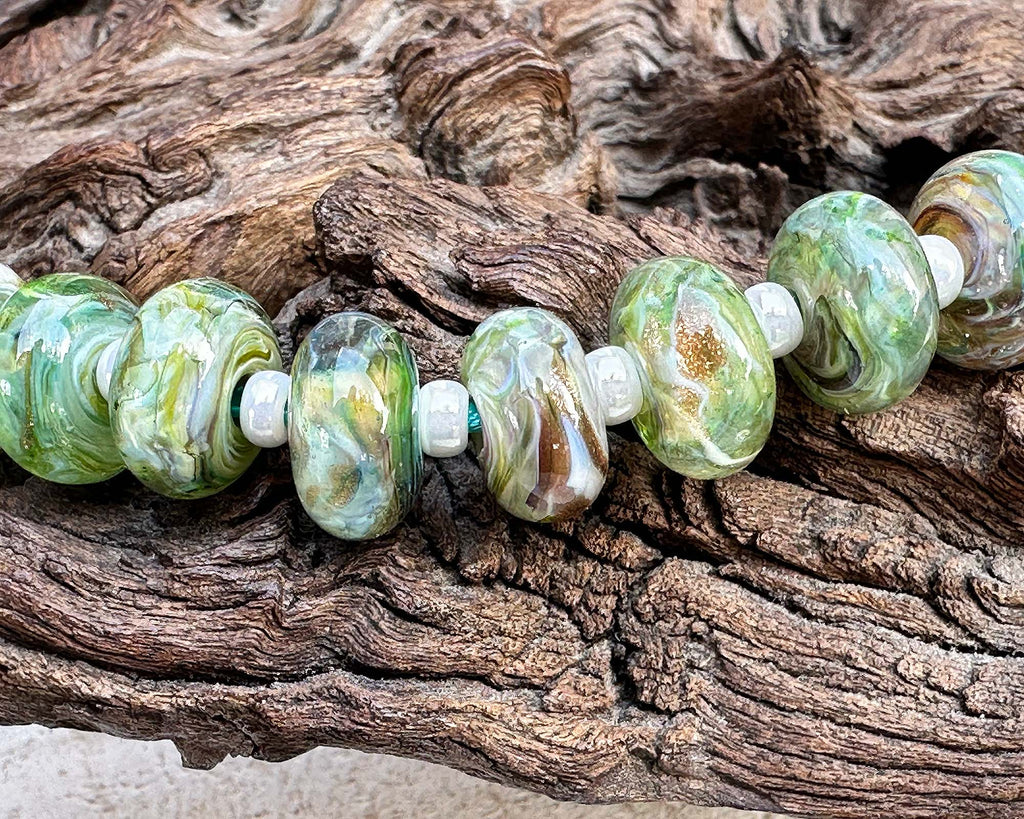 green lampwork beads