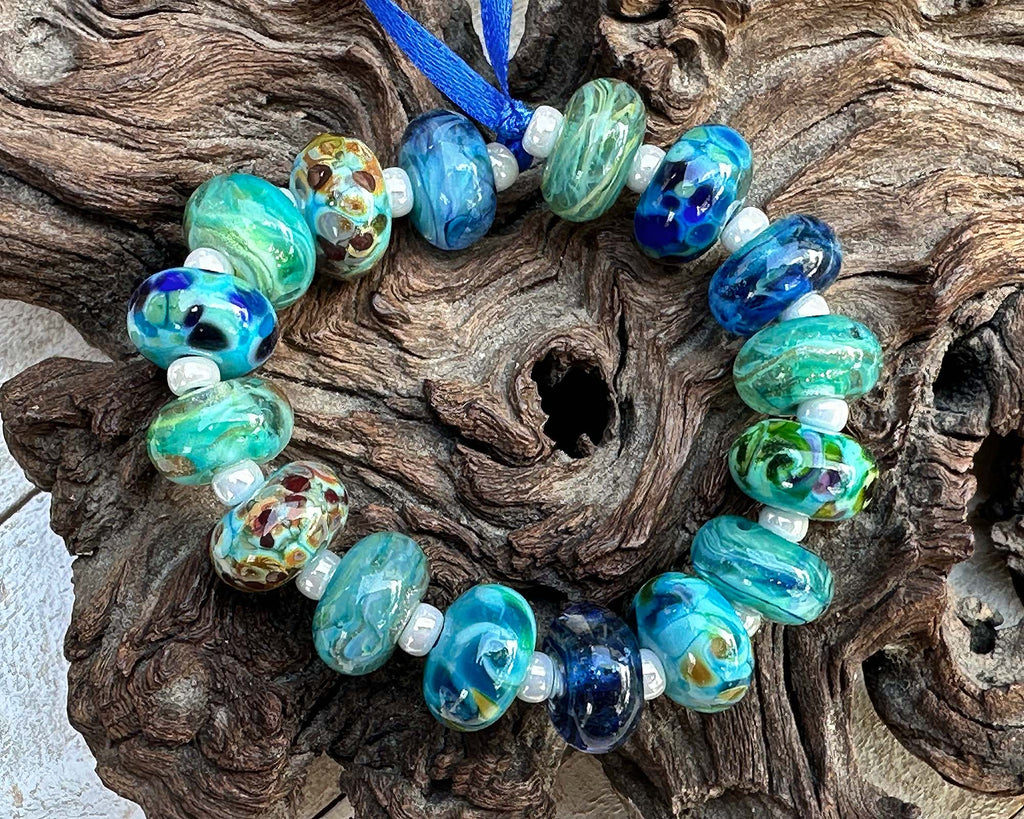 blue lampwork beads