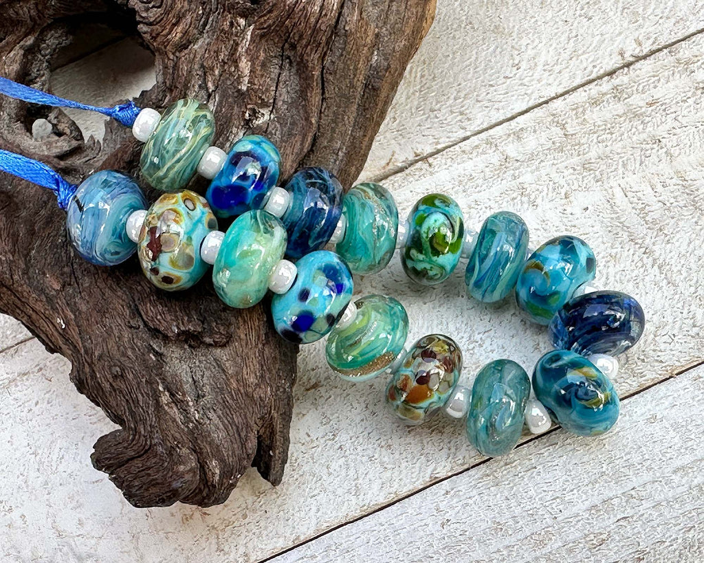blue lampwork beads