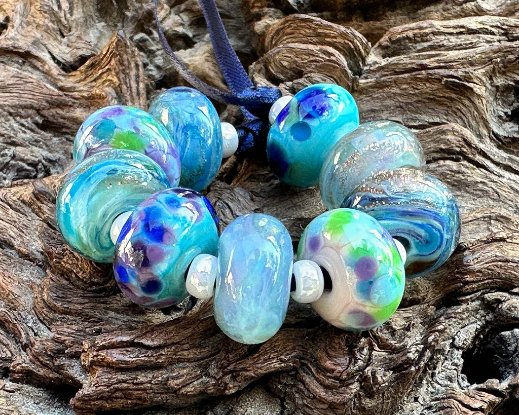blue lampwork beads