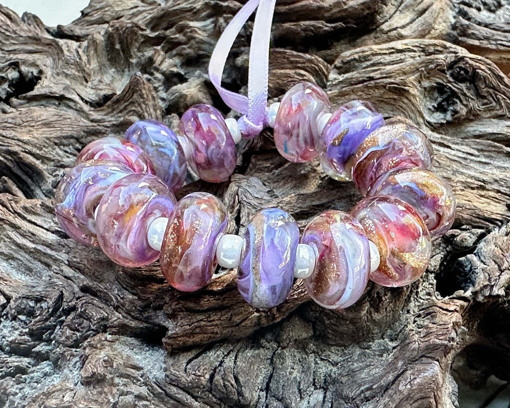 purple pink lampwork beads