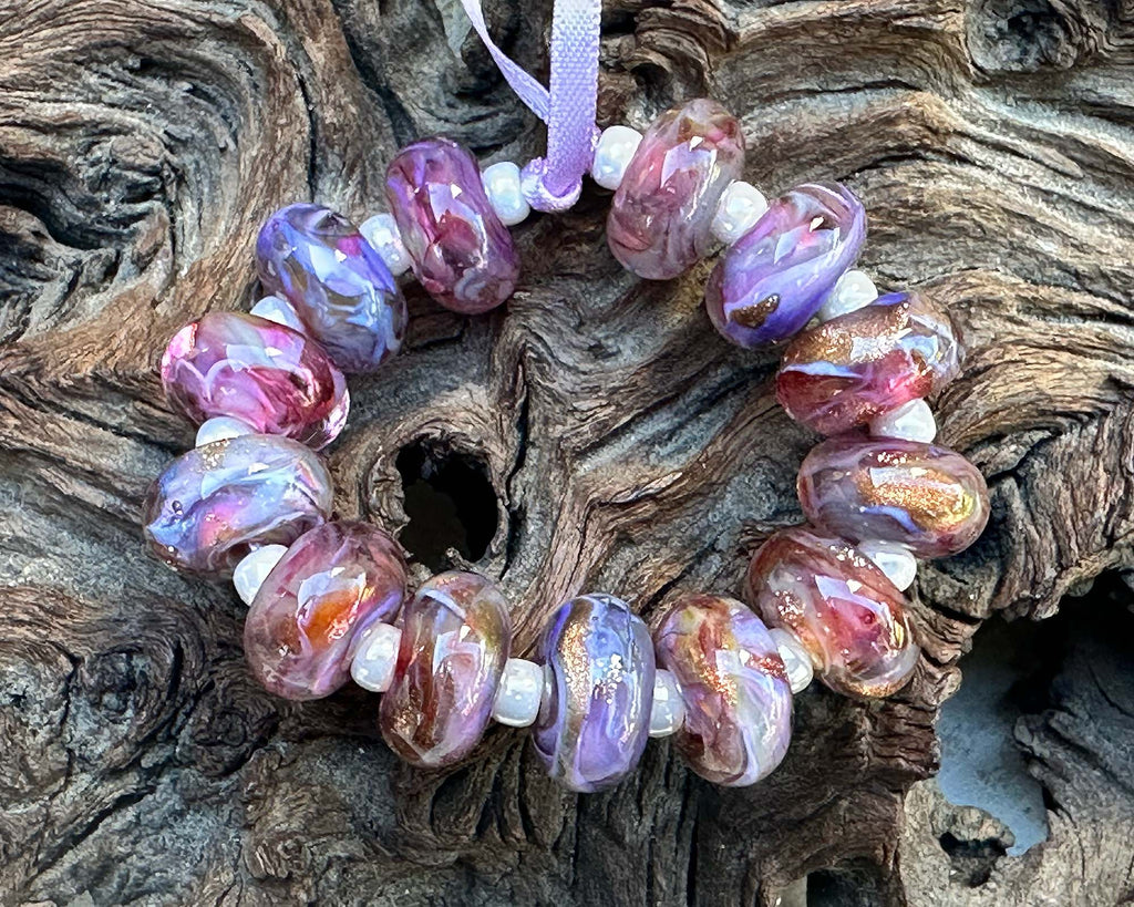 purple pink lampwork beads