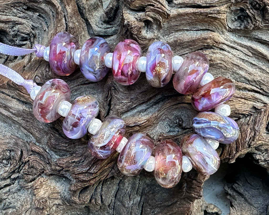 purple pink lampwork beads