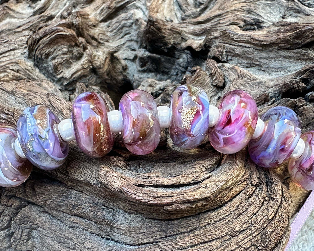 purple pink lampwork beads