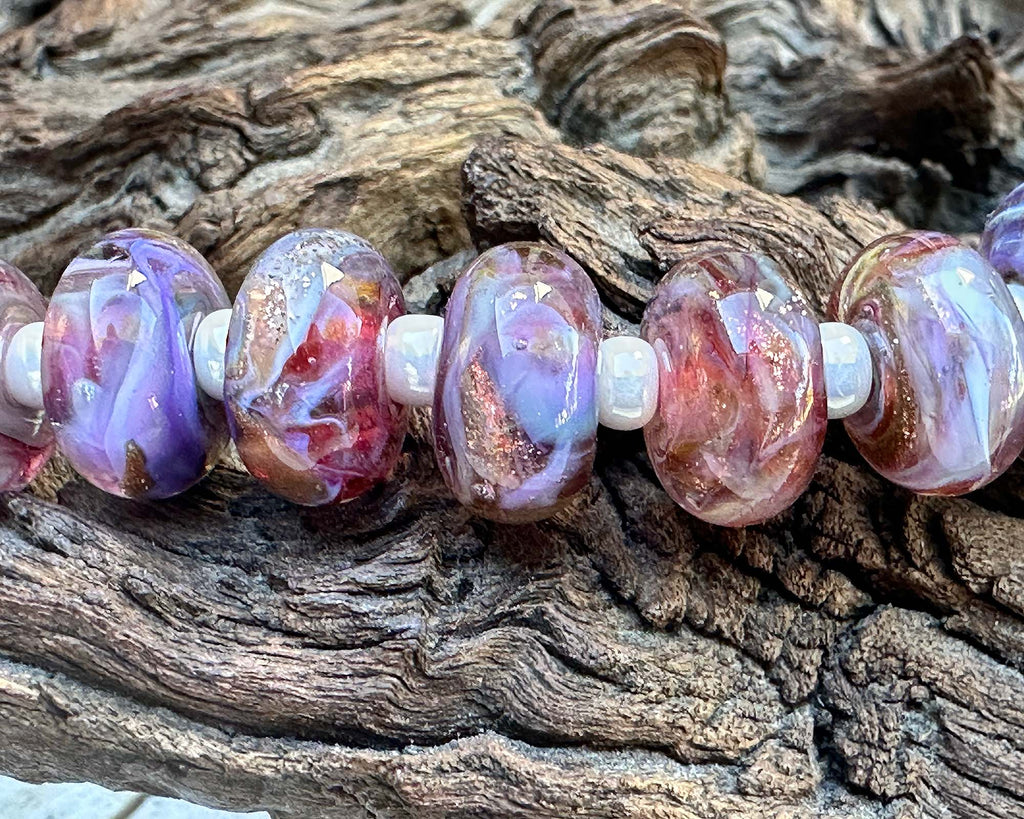 purple pink lampwork beads
