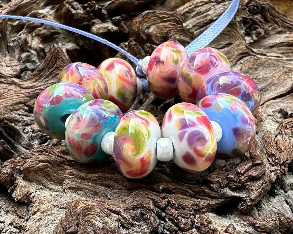 pink pastel lampwork beads