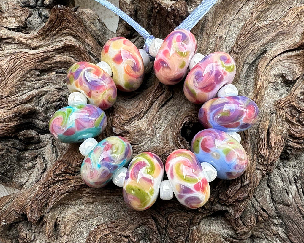 pink pastel lampwork beads