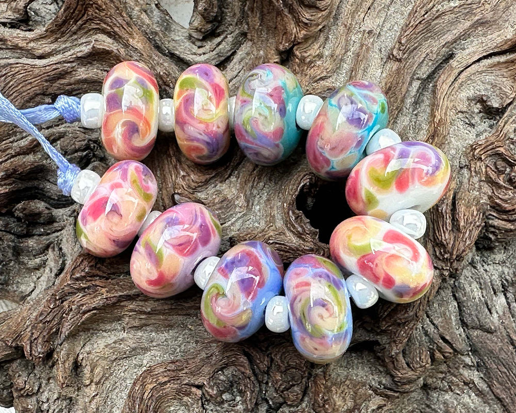 pink pastel lampwork beads