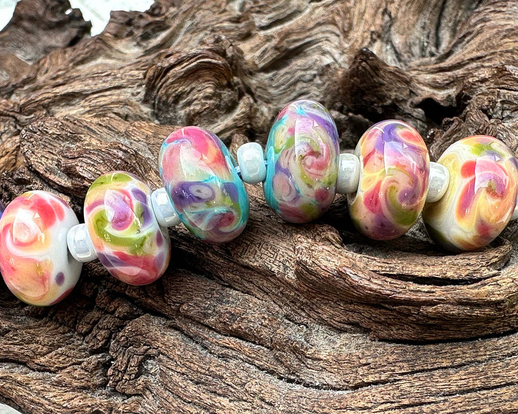 pink pastel lampwork beads