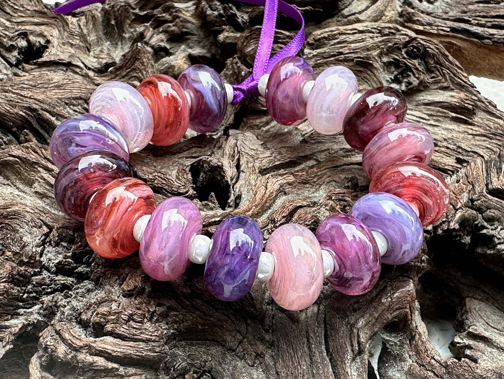 pink purple lampwork beads