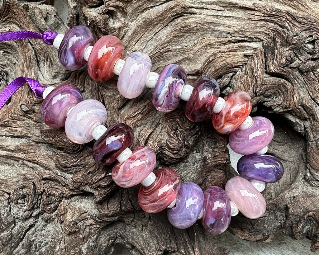 pink purple lampwork beads