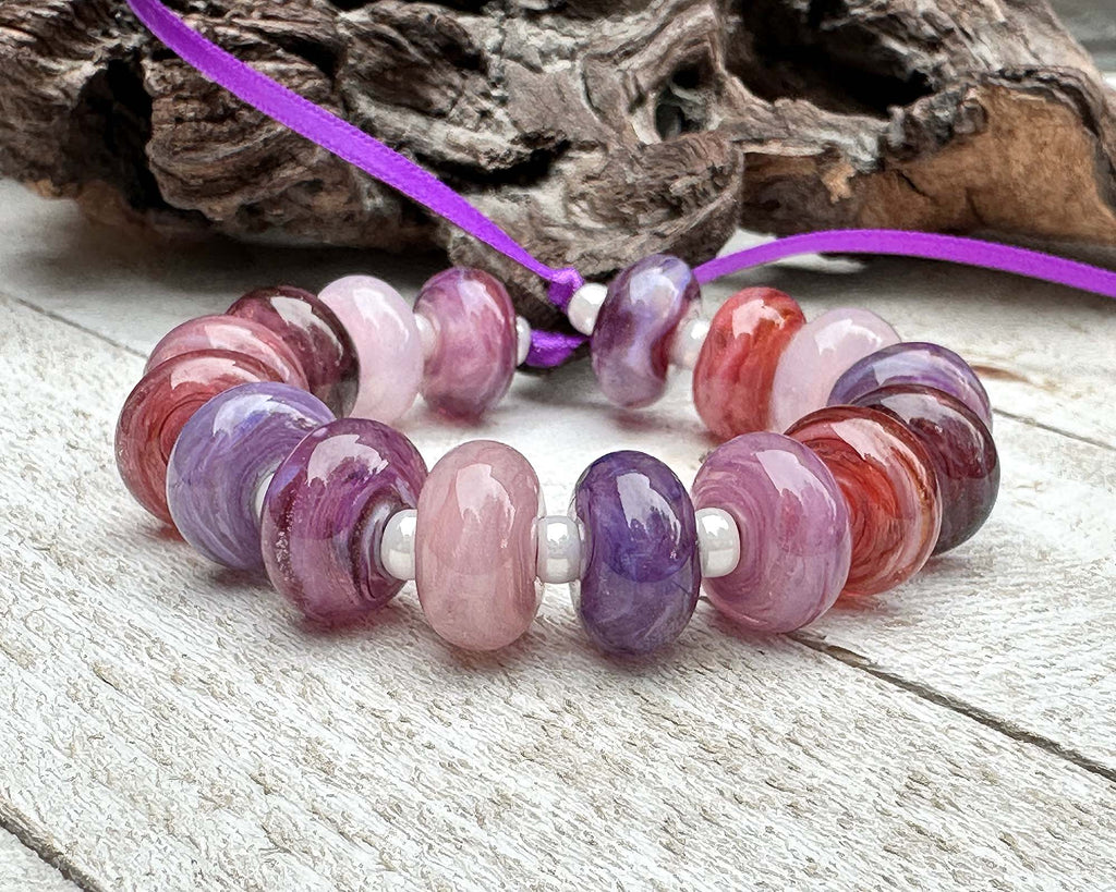pink purple lampwork beads