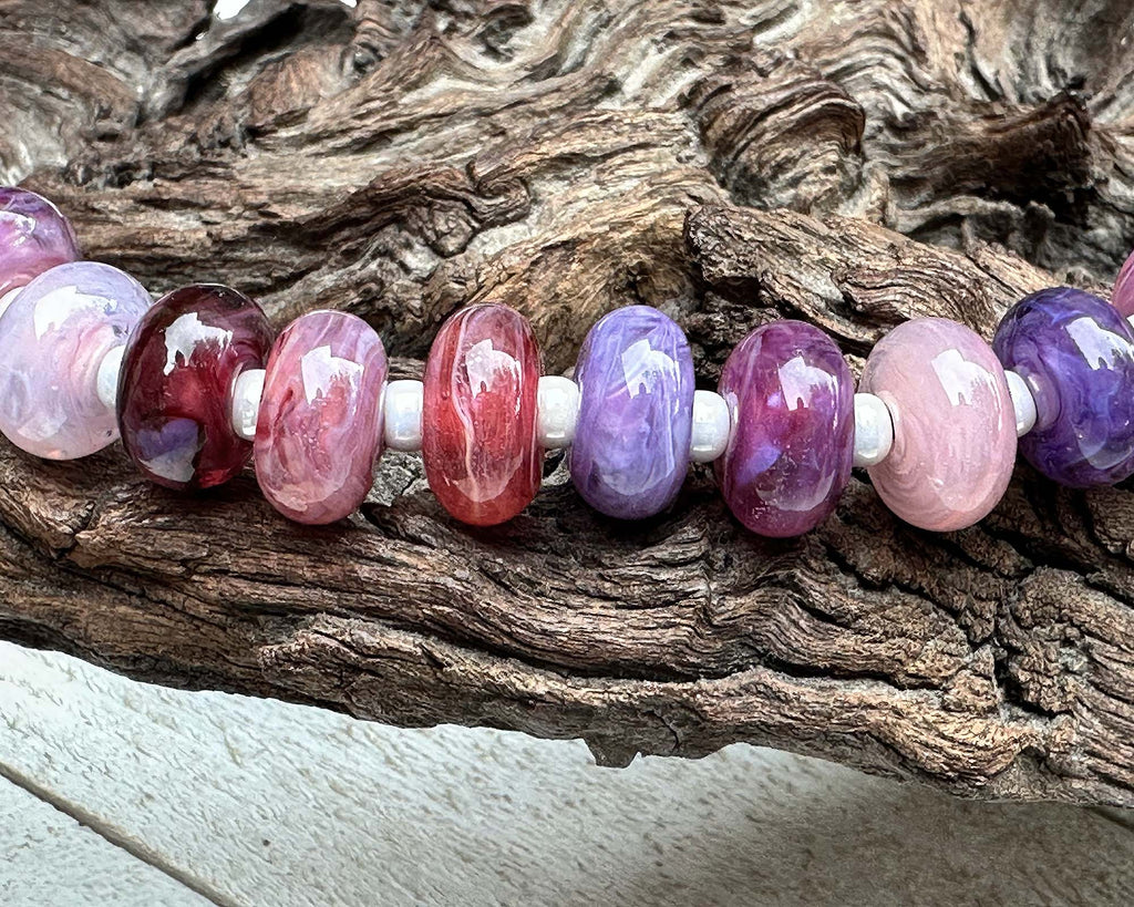 pink purple lampwork beads