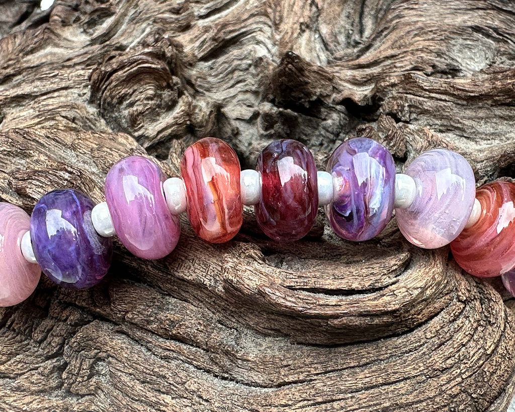 pink purple lampwork beads