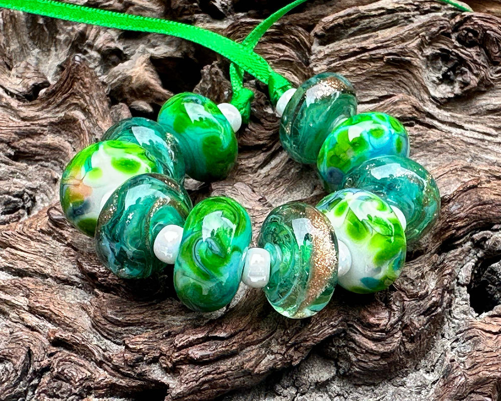 green lampwork beads