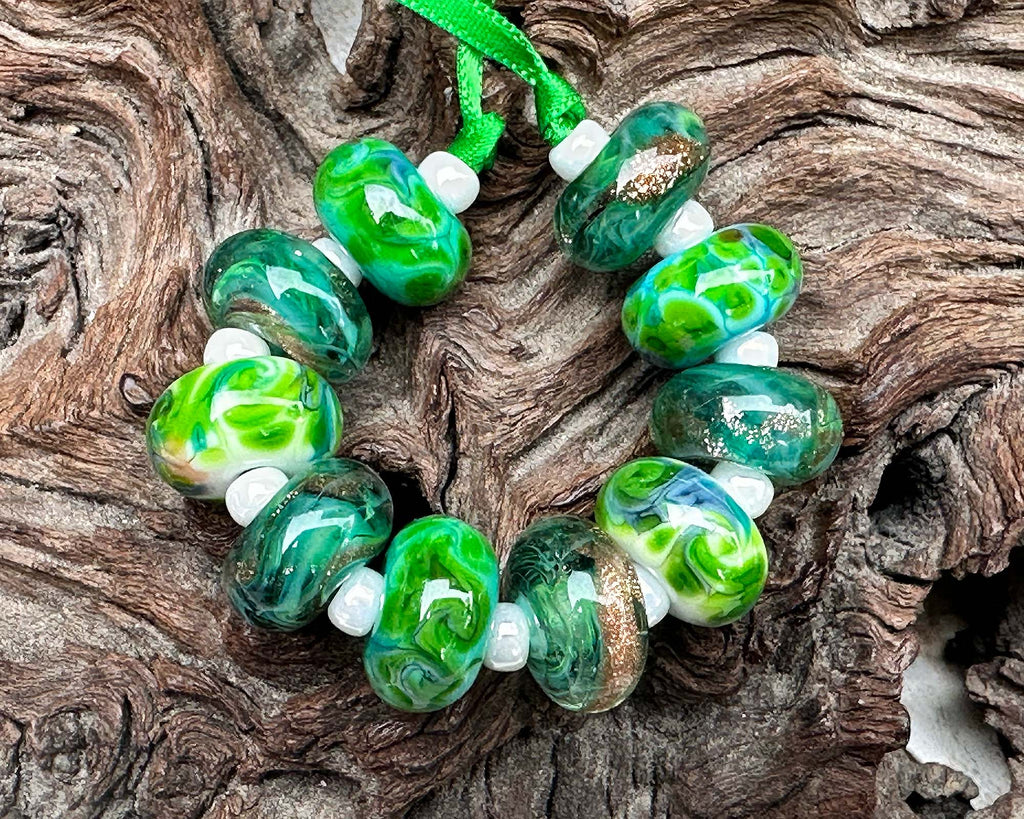 green lampwork beads