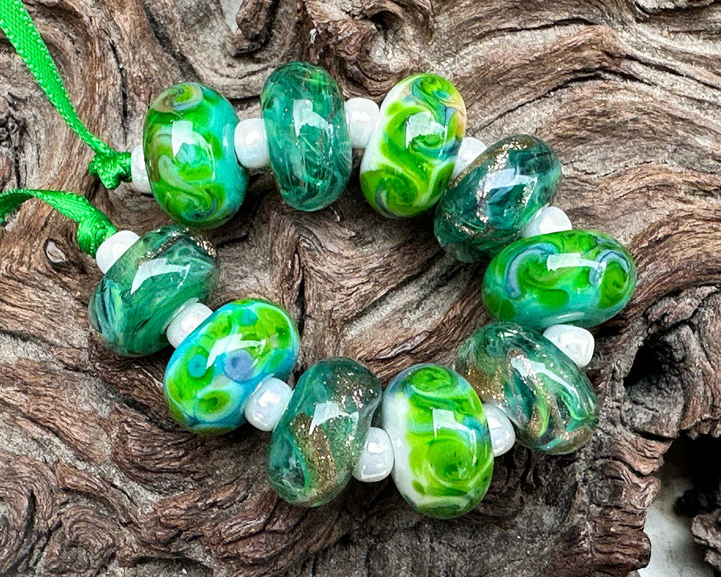 green lampwork beads