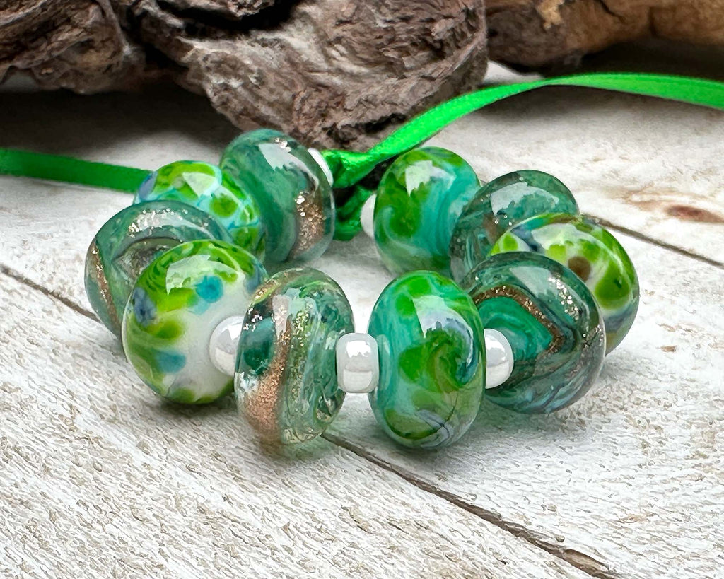green lampwork beads