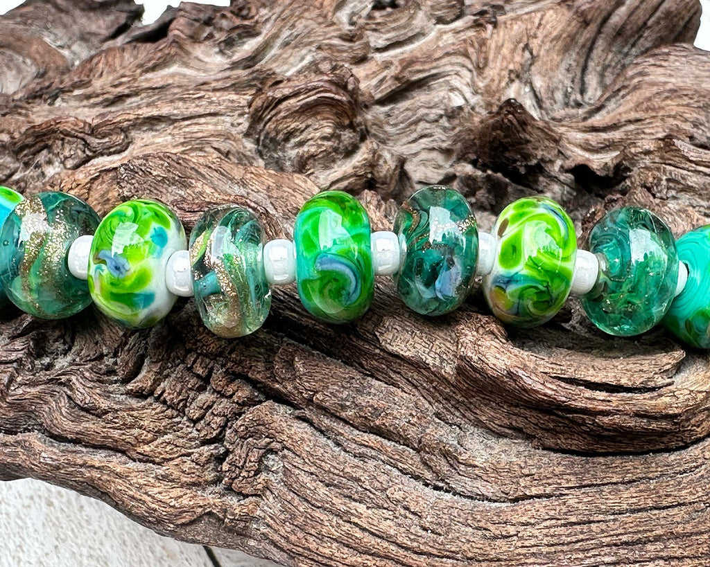 green lampwork beads