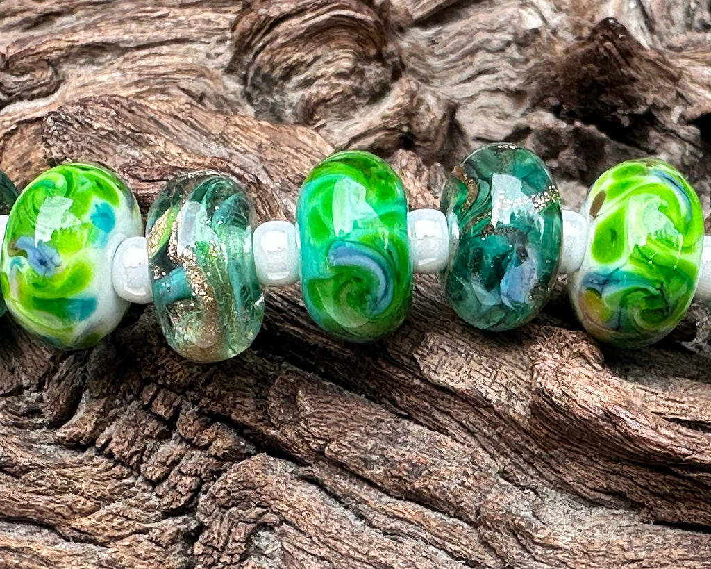 green lampwork beads