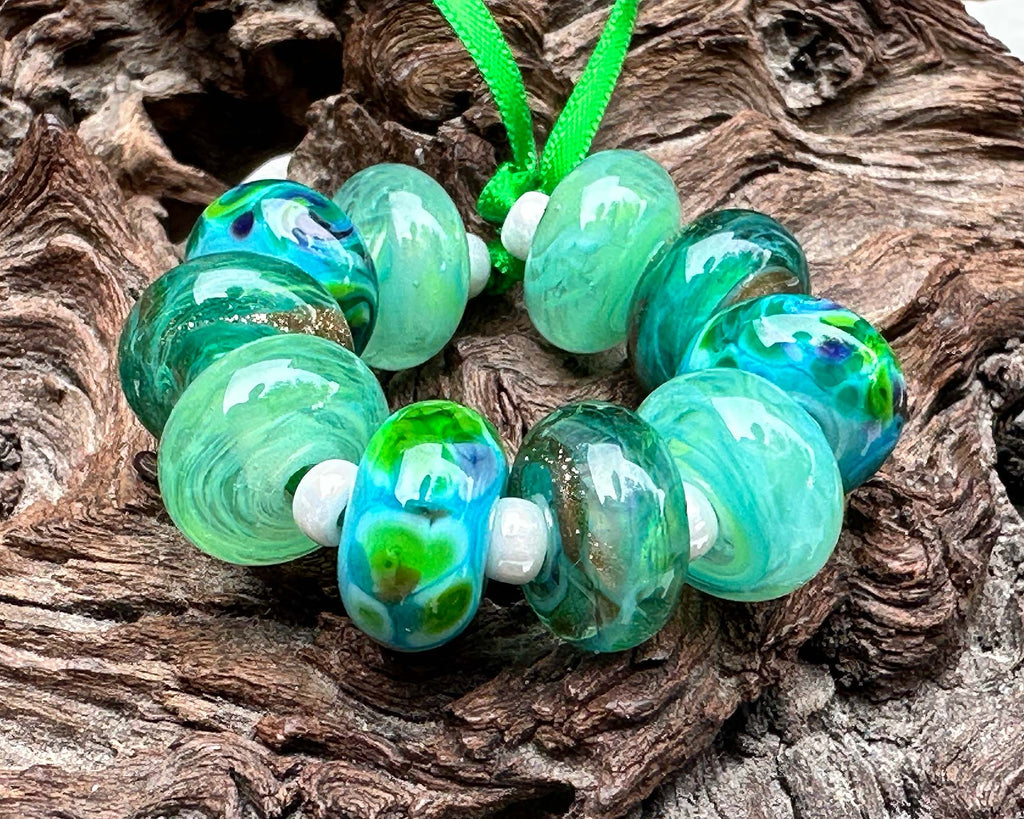 green lampwork beads