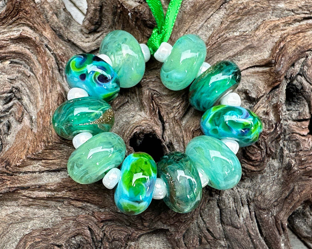 green lampwork beads