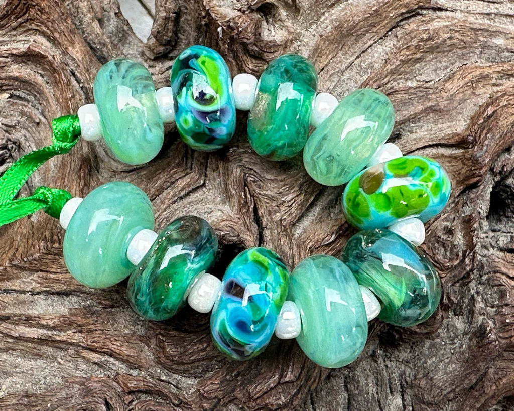 green lampwork beads