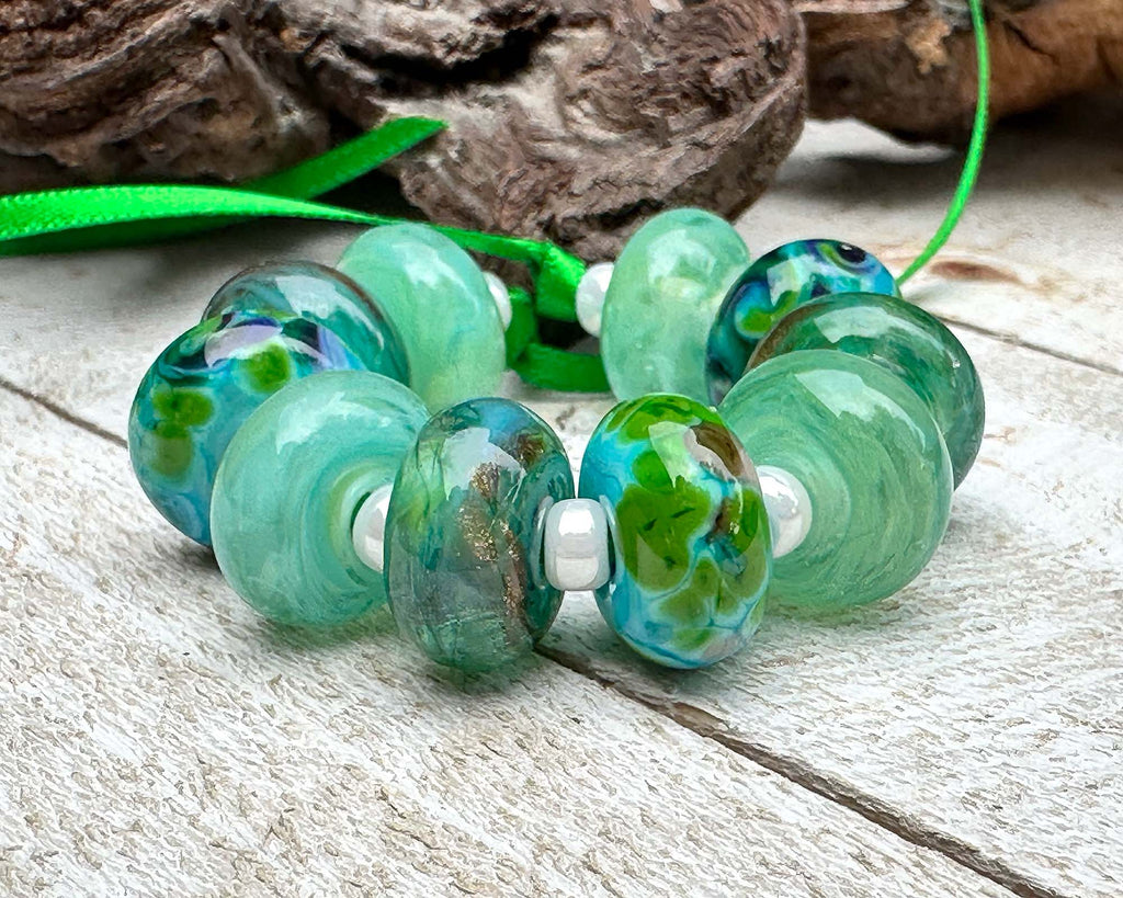 green lampwork beads