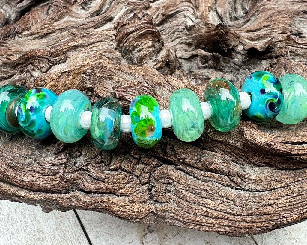green lampwork beads