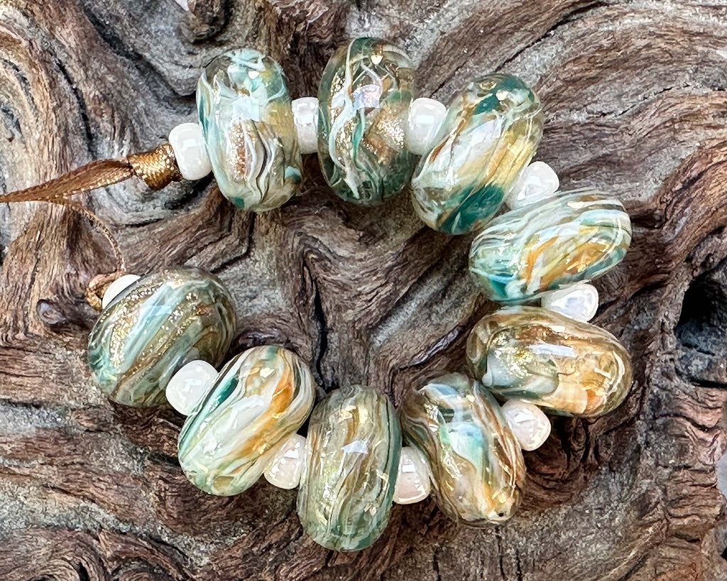 green lampwork beads