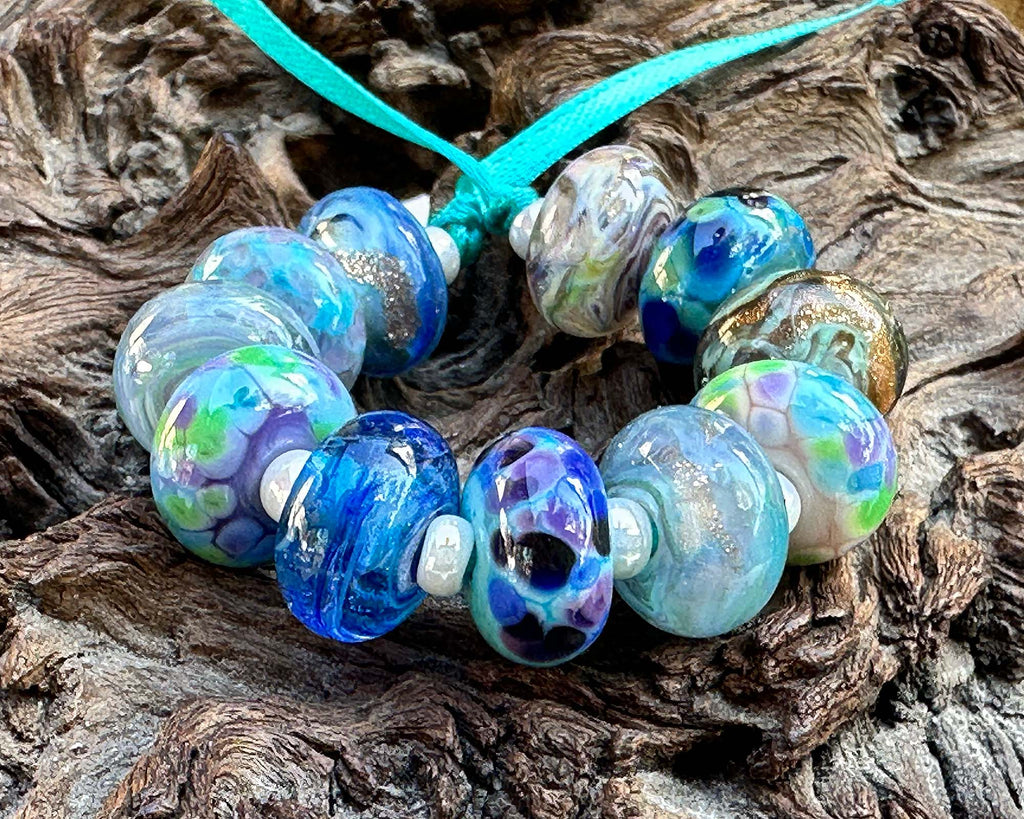 blue lampwork beads