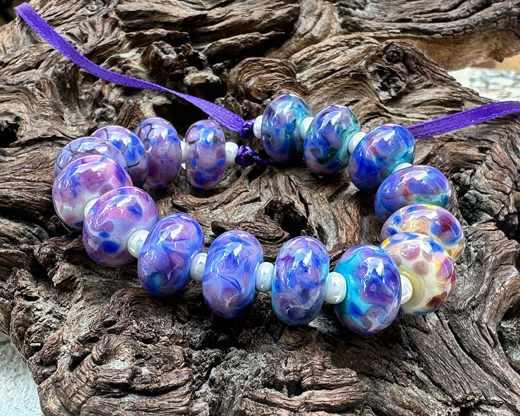 blue purple lampwork beads