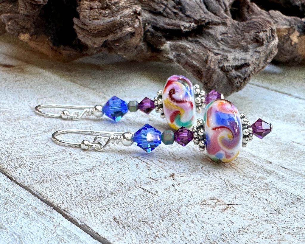 rainbow lampwork earrings