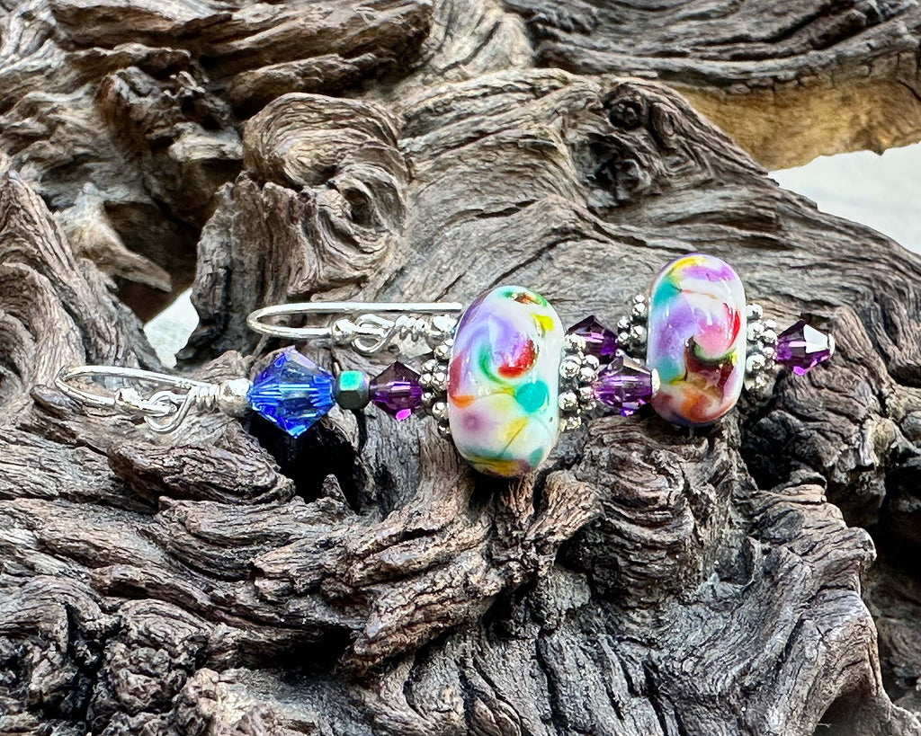 rainbow lampwork earrings