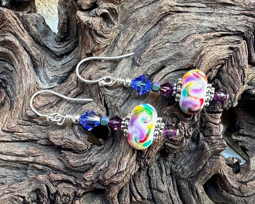 rainbow lampwork earrings