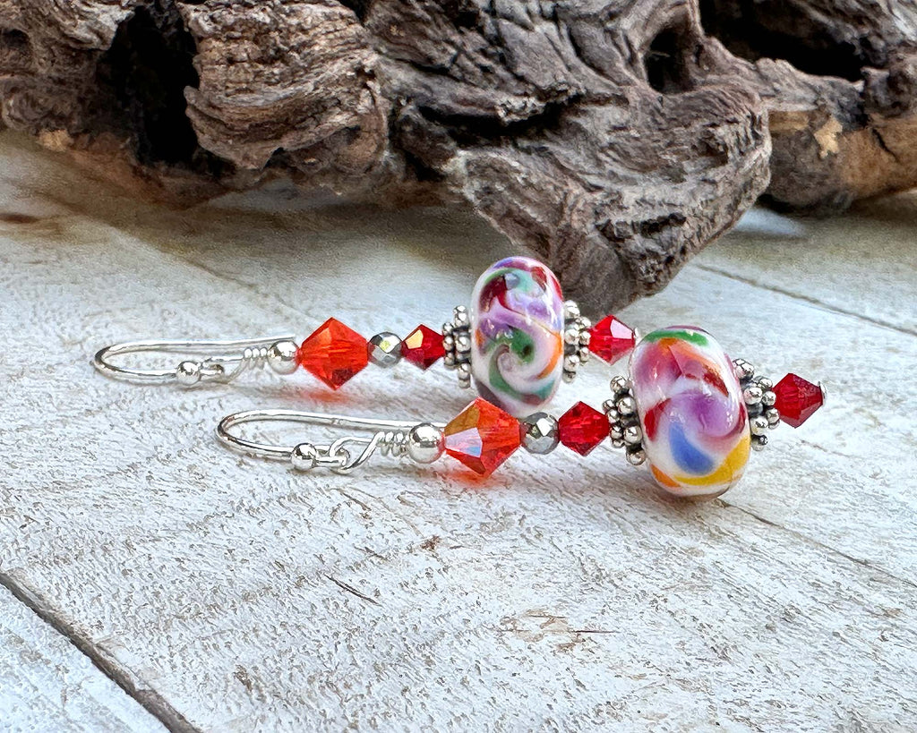 rainbow lampwork earrings