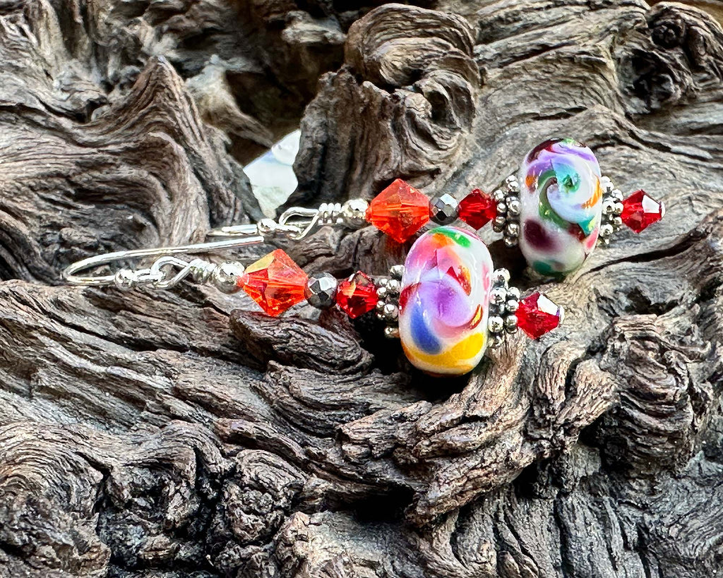 rainbow lampwork earrings