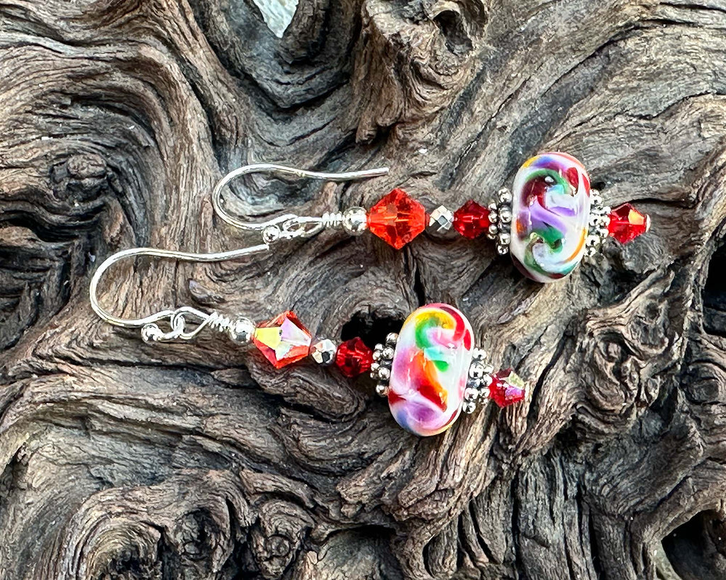 rainbow lampwork earrings