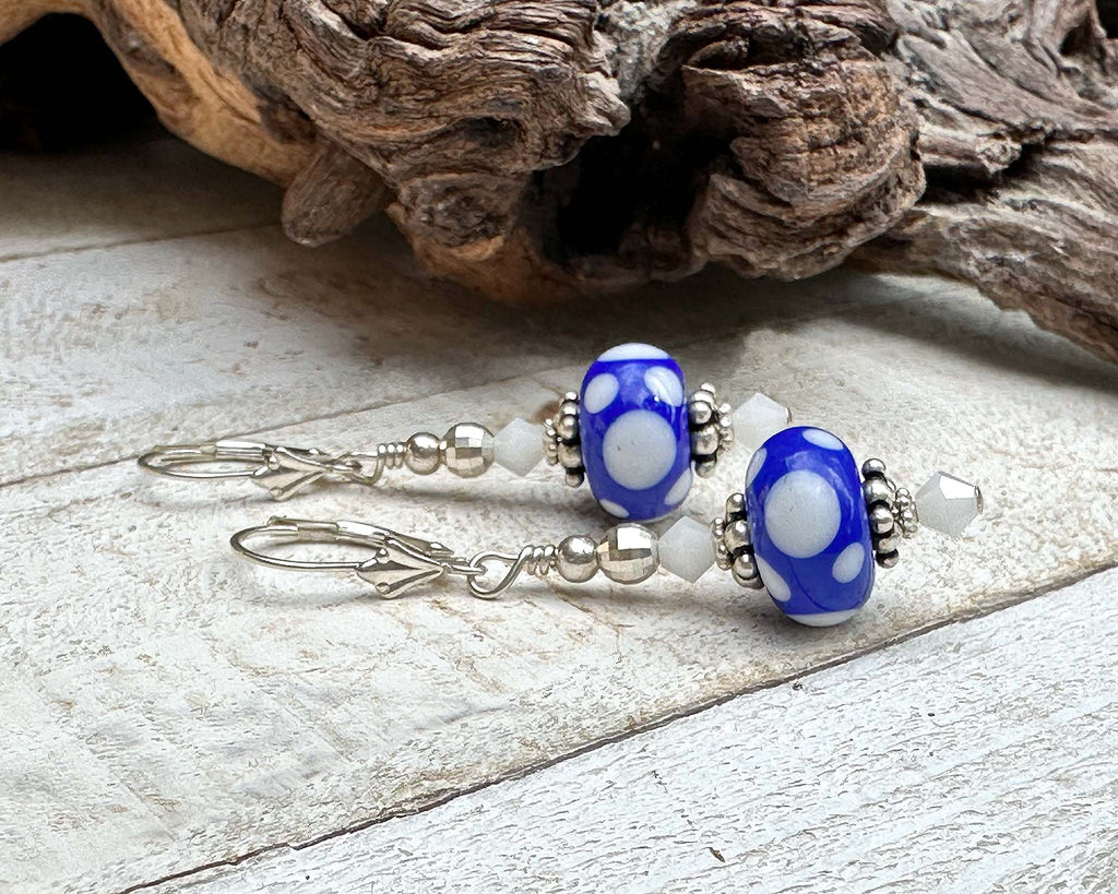 Blue and White Lampwork Earrings