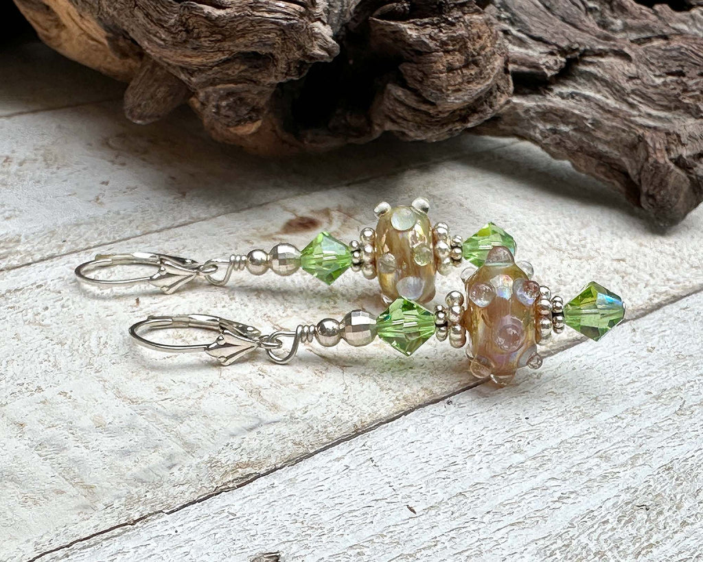Green and Gold Lampwork Earrings