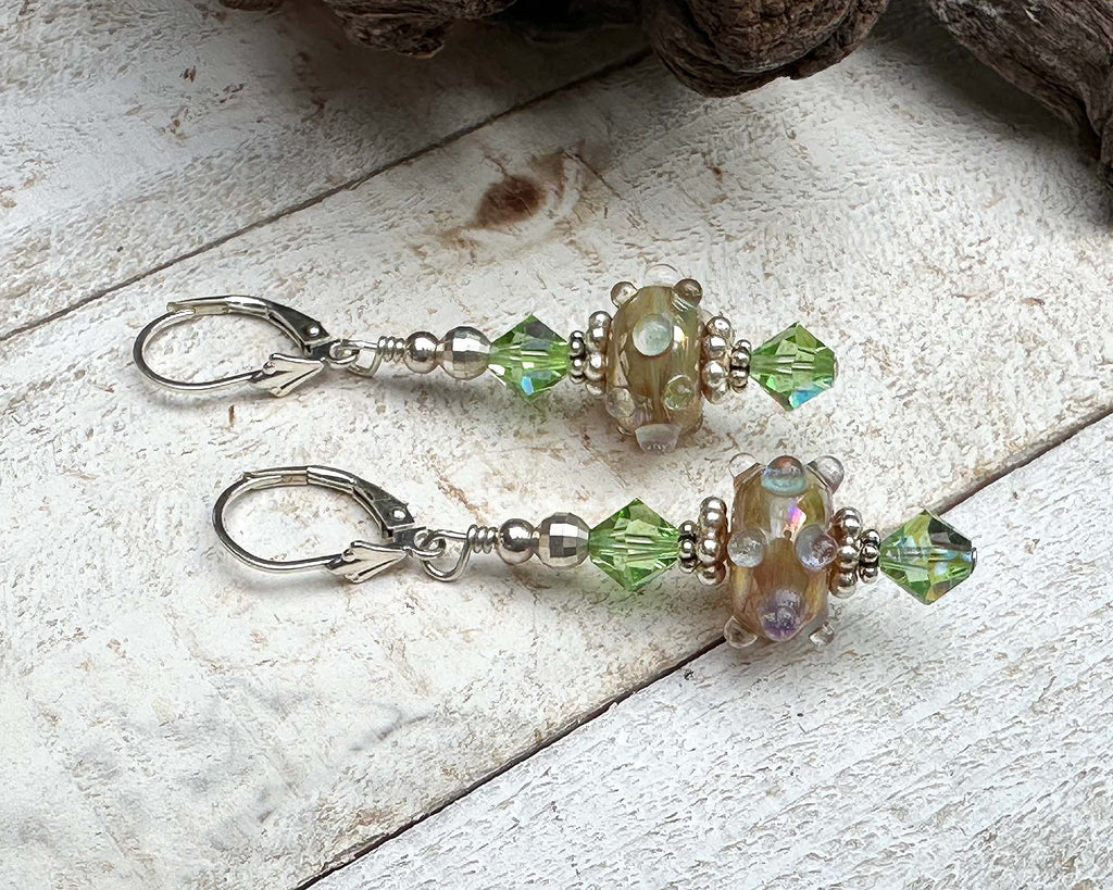 Green and Gold Lampwork Earrings