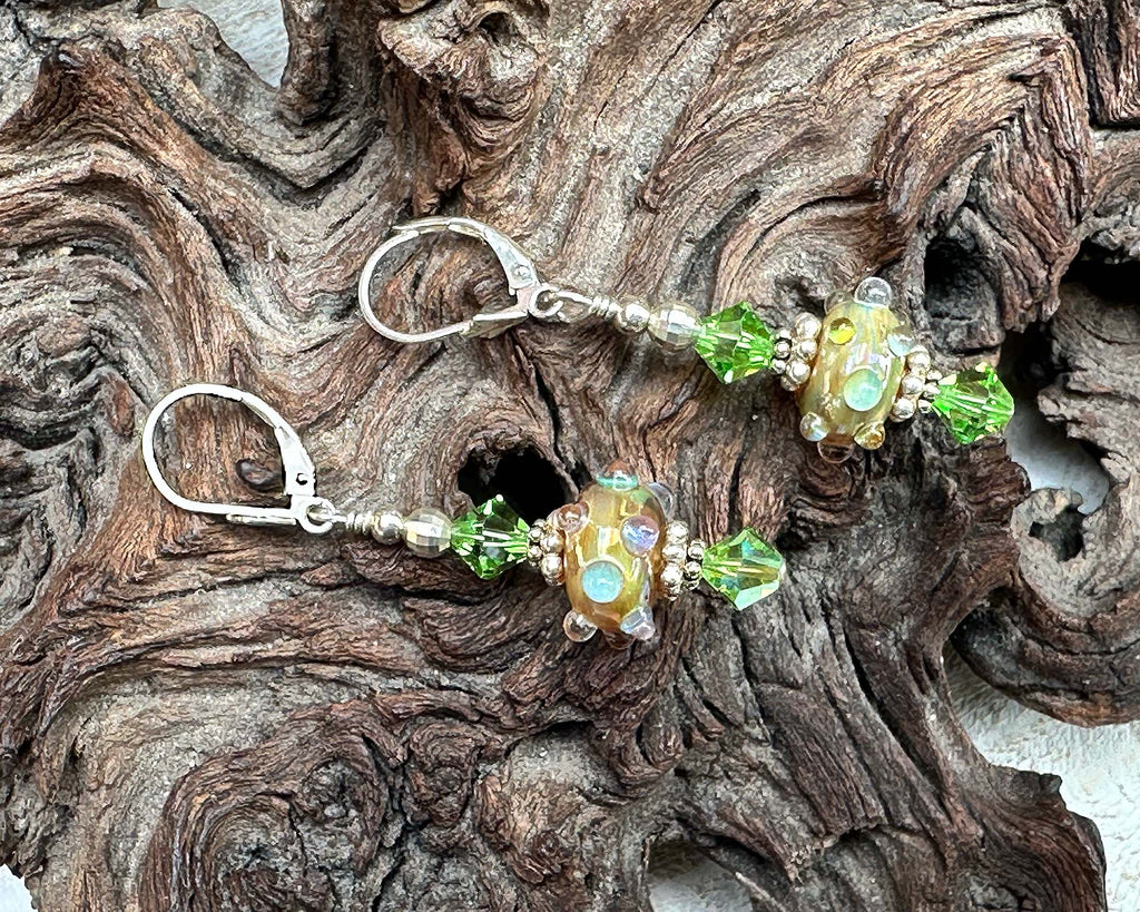 Green and Gold Lampwork Earrings
