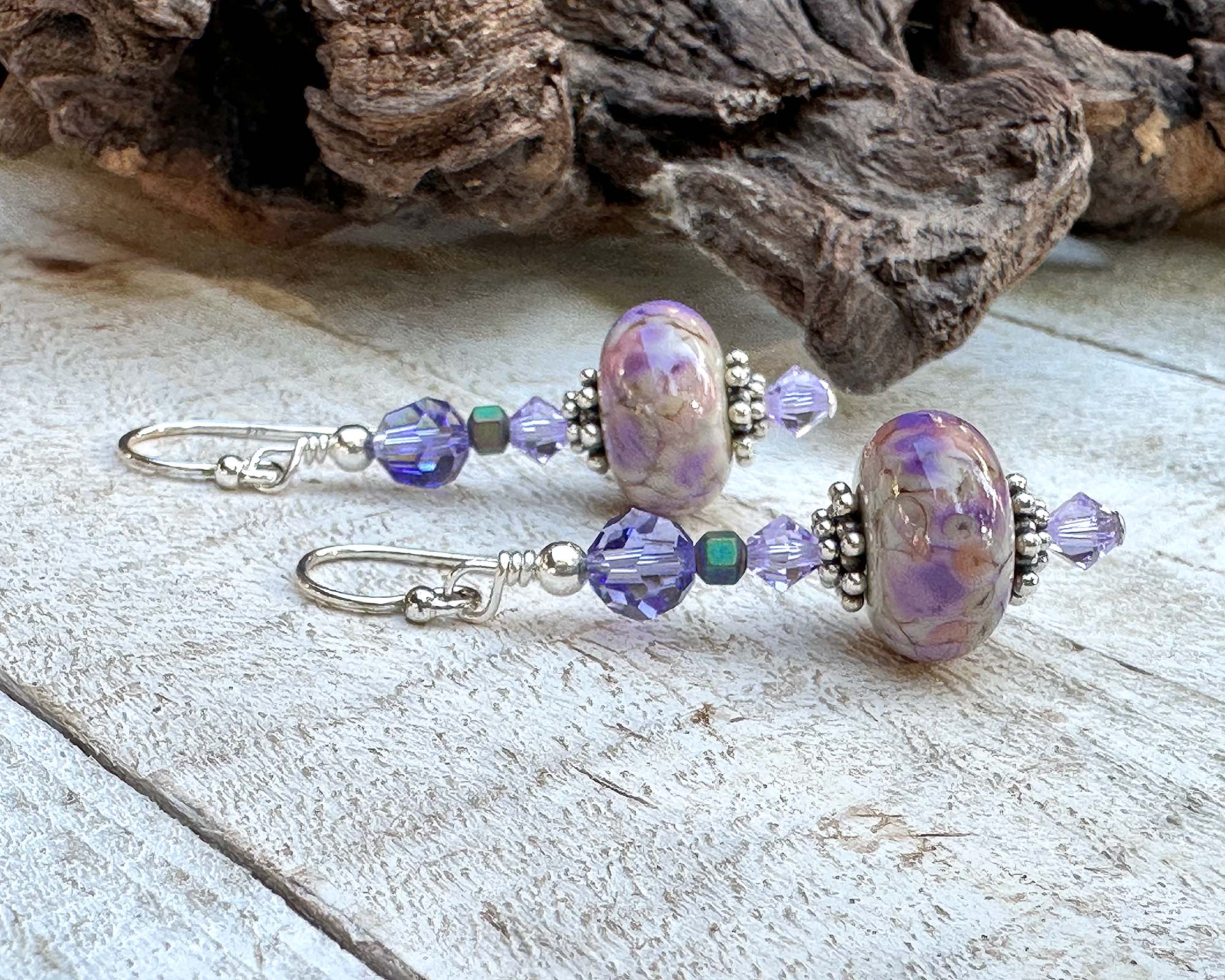 Sterling Lavender Tanzanite Lampwork Bead Earrings – SWCreations