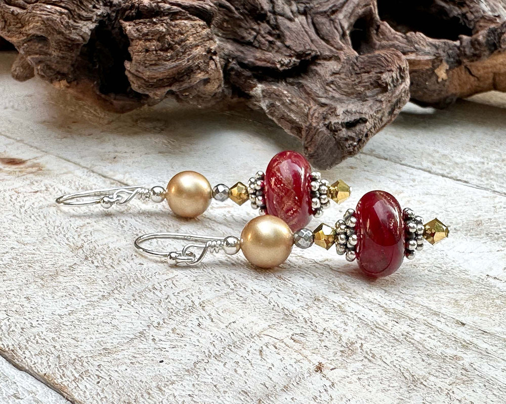 red gold lampwork earrings