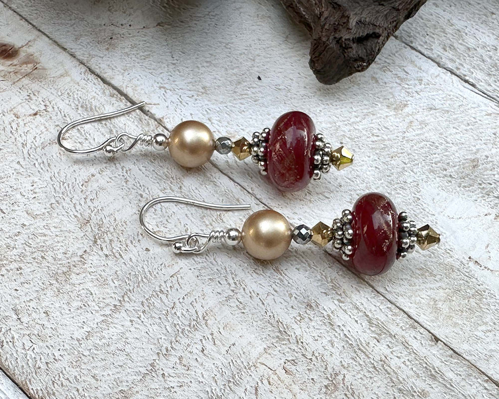 red gold lampwork earrings