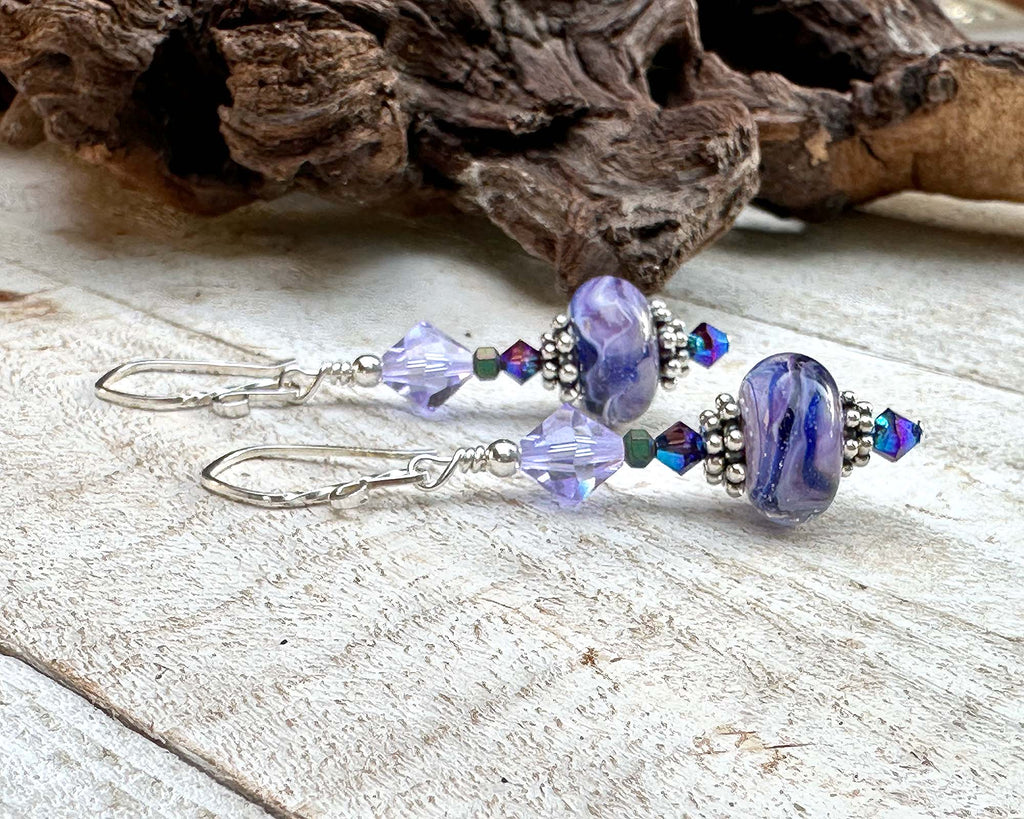 purple lampwork earrings