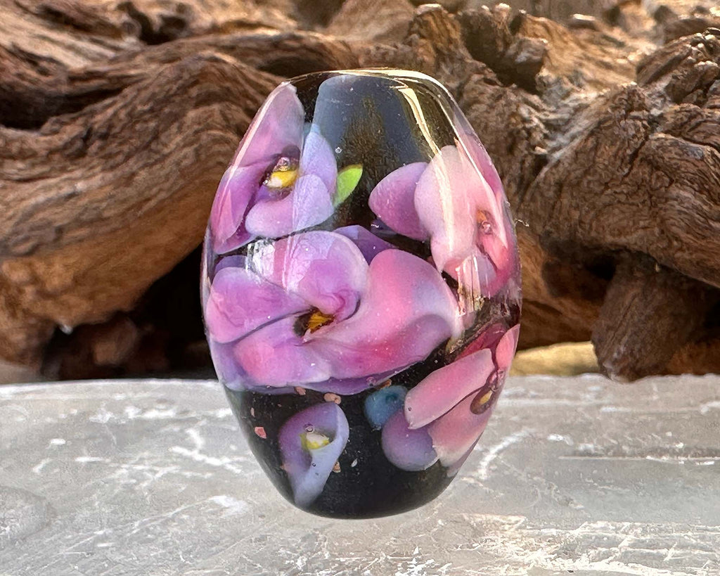 purple floral lampwork bead